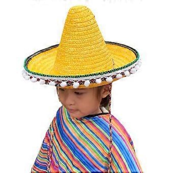 Bambus Vævet Sombrero Hat Festivalhatte Mexicansk Partyhat Fotorekvisitter til Børn Traditionel Hovedbeklædning Gul (Gul)