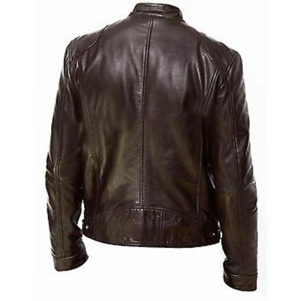 Herrar Slim Fit PU Läder Personlig Dragkedja Jacka (XL Brun)