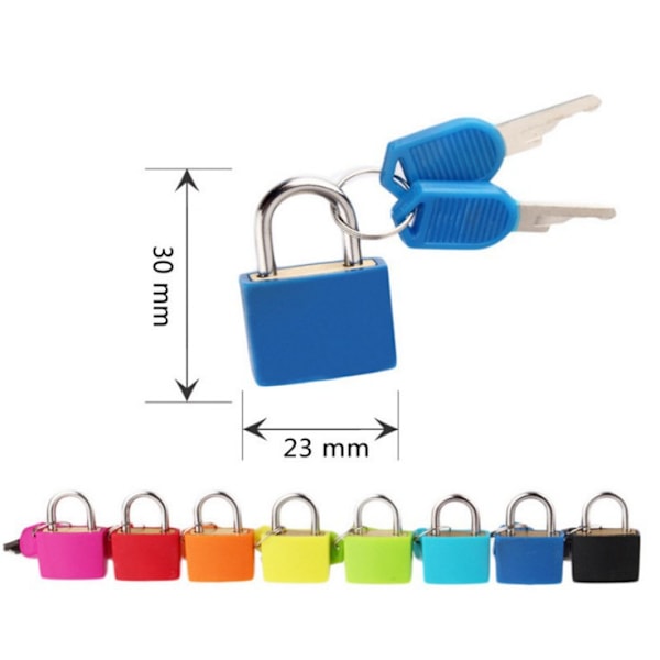 Matkalaukkujen lukot avaimilla, 8 väriä Mini metallilukot, pienet lukot