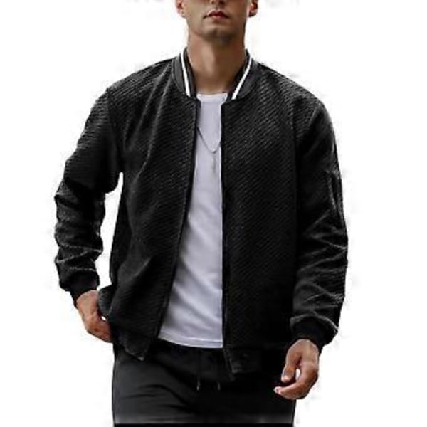 Herre Casual Jacquard Bomber Jakker Letvægts Fit Jakke Mode Lynlås Frakke Armlommer Efterår Streetwear Mand (S vinrød)