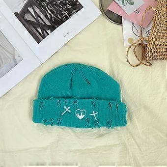 Koreansk Version Trasig Hål Hatt Mode Stickad Yllehatt Vinter Street Hip Hop Hål Mössor Unisex Basic Keps Enkelhet Armégrön (Armégrön)