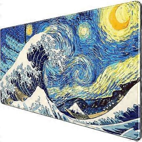 Japansk Stor Utvidet Spillmusmatte, Musmatte med Sydd Kant XXL Størrelse, Skrivebord Matte Trådløs Mus Tastatur Matte for Skrivebord Bærbar PC, Arbeid, Spill