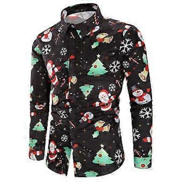 Herr Långärmad Rolig Julskjorta (2XL Svart Jul)