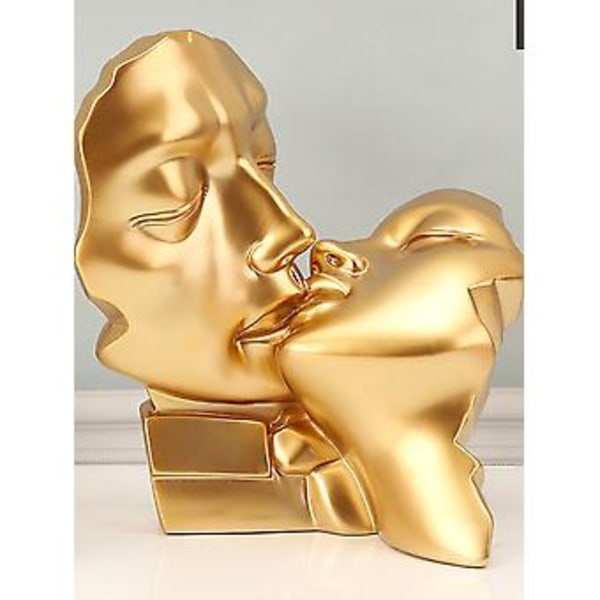 Kyssende Elskere Resin Skulptur, Moderne Kunst Ornamenter For Skrivebord, Skap og Bokhyller Dekorasjon, 100% Ny (Gull)
