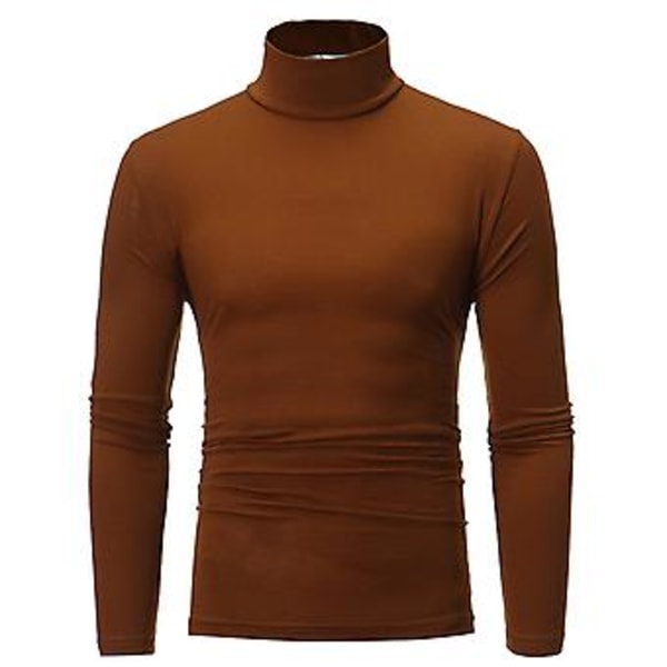 Fianao T-shirt Enfärgad Långärmad Bomull Herrar Mocka Slim Basic Topp för Vår (M Kaffe)