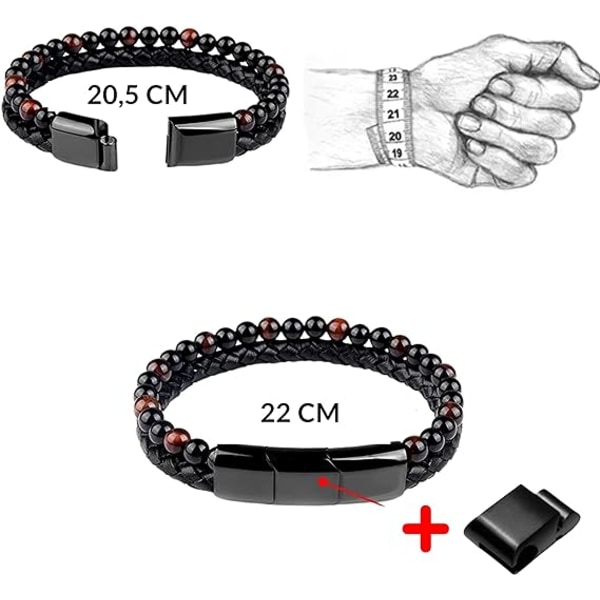 Ægte læder blå sten 21cm original herre armbånd lavet af 6