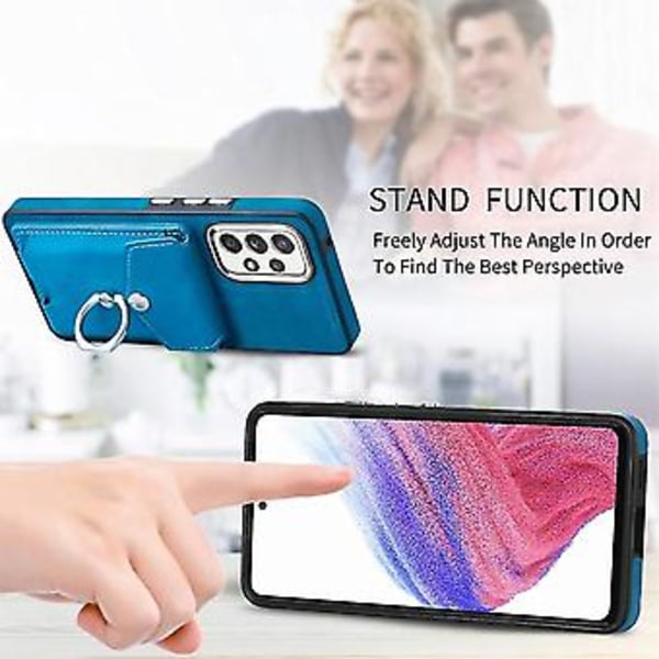 Til Samsung Galaxy A53 5g Elektroplateret Hud-følelse Læder Ring Kort Tegnebog Telefon Case (sort) (blå)