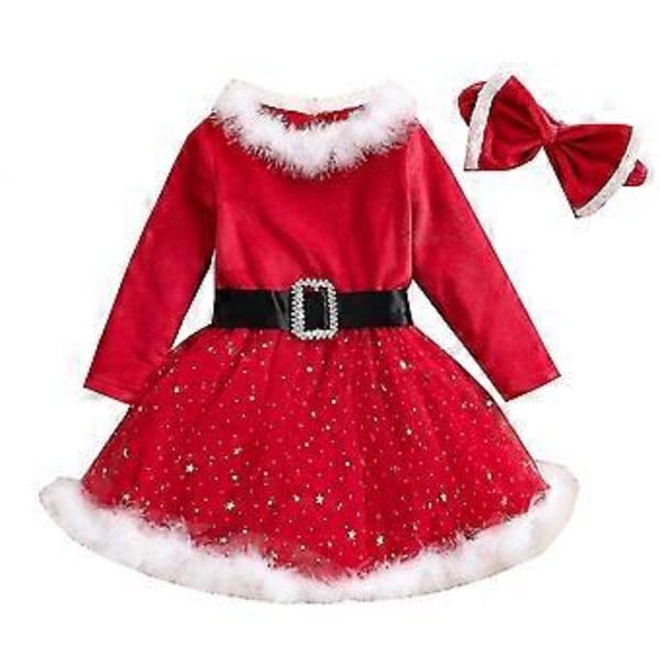 2 st barn flickor julklänning med hårband långärmad röd sammet fluffig tutu klänning fest prinsessklänningar babykläder 1 5 år