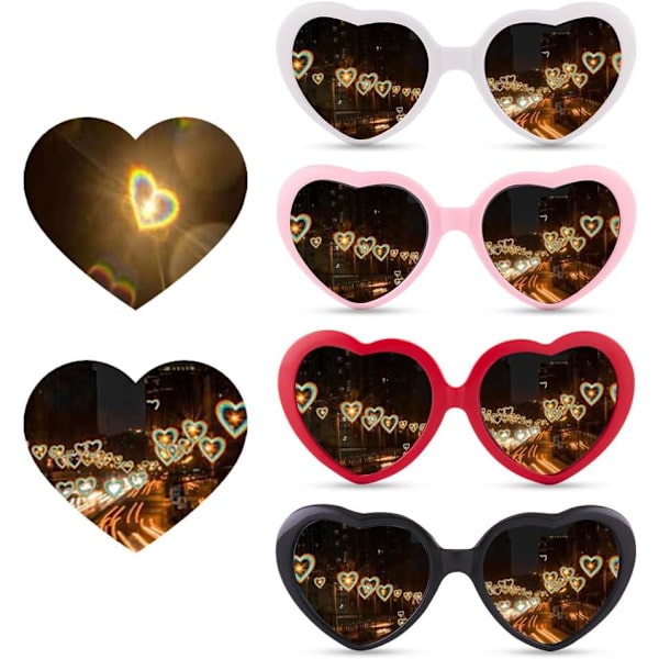 4 stk. 3D Special Effects Hjertebriller, 3D Hjerter Lys Diffraktion