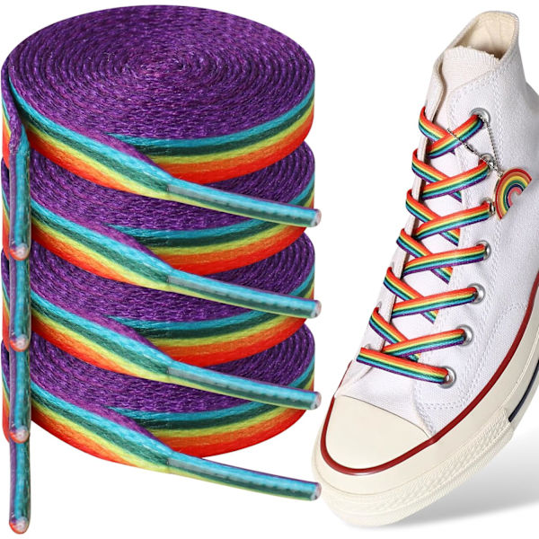 2 par flerfarvede skolisser - 140 cm flade skolisser til Pride-tilbehør, Lgbtq-tilbehør - Sko