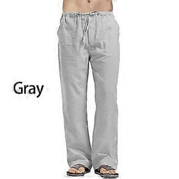 Herre Plus Size Lige Festbukser Løse Bukser Hør Bukser Elastisk Talje Moderigtigt Afslappet (XL grå)