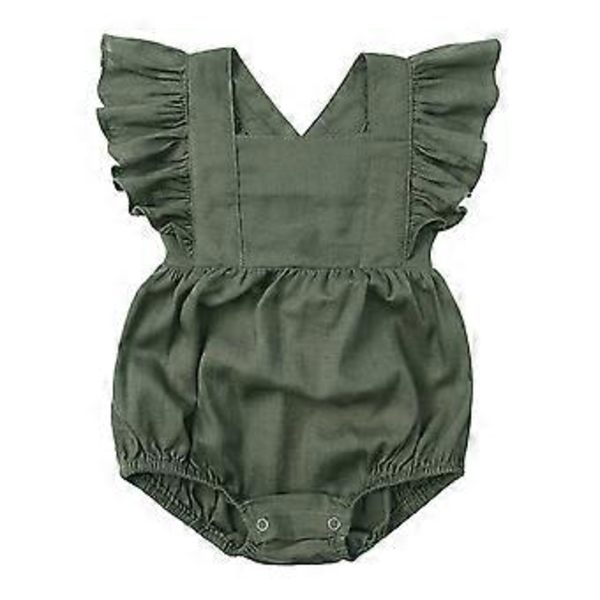 Underbar Nyfödd Baby Flicka Sparkdräkt Volang Bodysuit Jumpsuit Sommarkläder Baby Utomhusklänning för Baby Flickor Flera storlekar Grön 90(90 Grön)