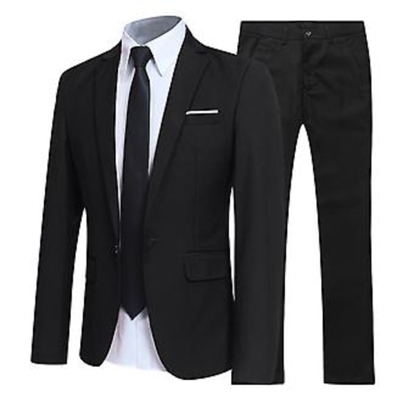 Fianao Herre Dragt Sæt Lapel Formelle Stilfulde Knapper Lommer Blazer til Dating (XL Sort)