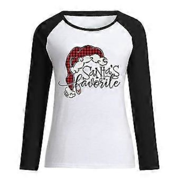 hmwy-dame julemandsprint t-shirt bluse basic top tee shirt (2XL Sort)