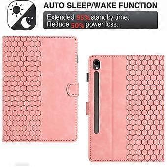 Preget PU-etui for Samsung Galaxy Tab S9 / S9 FE (Rosa)
