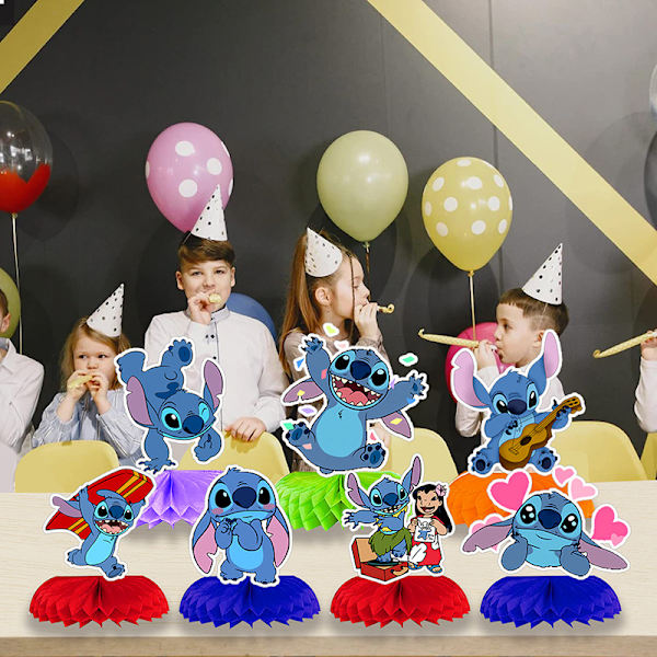 8-delad set med Stitch-tema festfödelsedagdekorationer, 3D honung