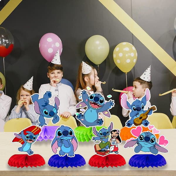 8-delt sett med Stitch-tema festpynt, 3D honningkake