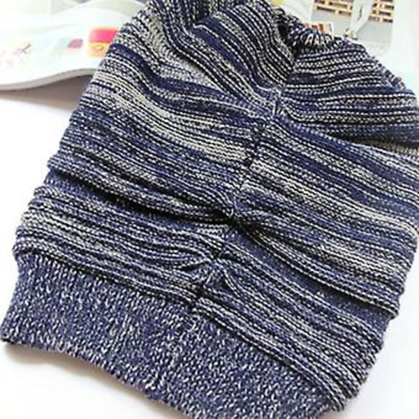 Unisex Huer i Strik af Uld til Kvinder og Mænd - Oversize Slouchy Beanie til Vinter (Marineblå)
