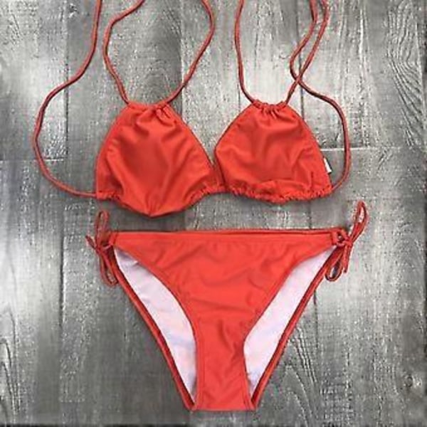 Plus Size Dam Baddräkt Vadderad Halterneck Bikini Set Strand Badkläder Sommar -NMAOV(L Röd)