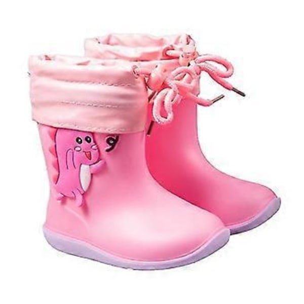 Taaperoikäisten lasten kumiset 3D-sadebootsit, pehmeä korkea pohja, pehmoinen lämmin vuori, vedenpitävät lasten poikien ja tyttöjen neljän vuodenajan kengät (useita saatavilla) (27 Pinkki)