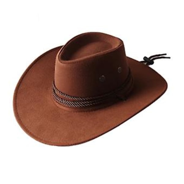 Herr Faux Läder Mode Bucket Hatt Cowboy Fedora Hatt Bred Brätte Utomhushattar (Kaffe)