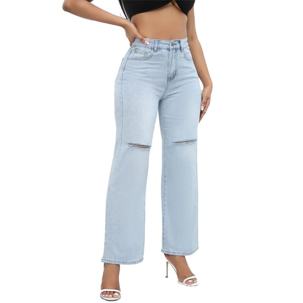 Rakbenta högmidjade tvättade jeans i lång modell för dam M
