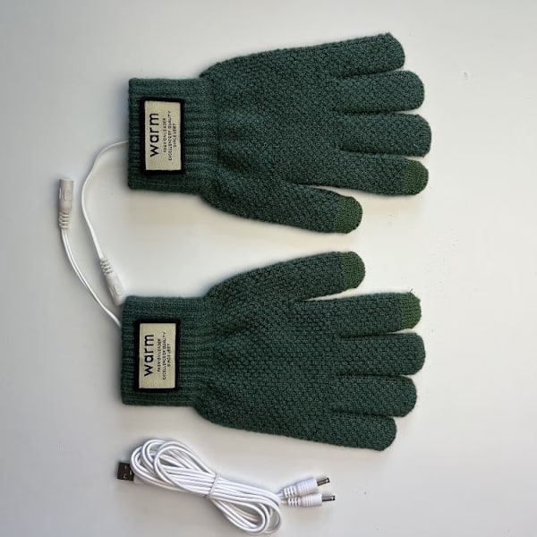 Grønne USB-oppvarmede hansker for menn og kvinner, vinter berøringsskjerm He