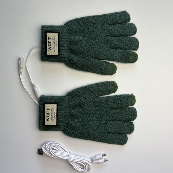 Grønne USB-opvarmede handsker til mænd og kvinder, vinterberøringsskærm He