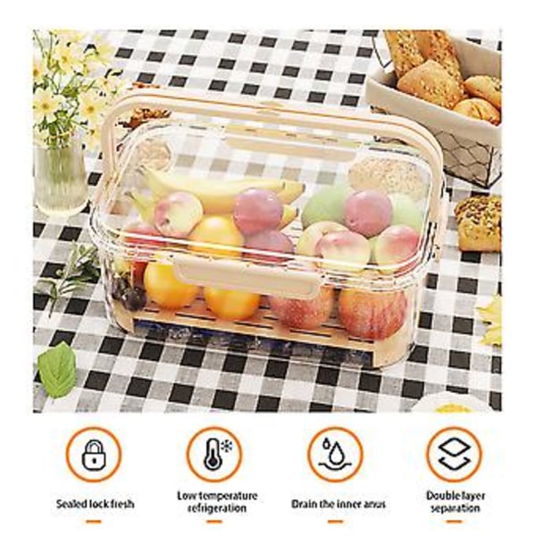 Transparent Crisper Box med Dräneringsplatta Multifunktionell Förvaringslåda för Kylskåp för Skollunch (Grön)
