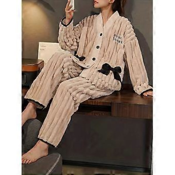 Pyjamas dam korall sammet ny plus sammet förtjockad söt tjej hemmakläder set (M)