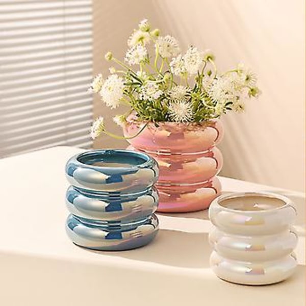 Kampanj NY 4,3-tums Blomkruka med Dräneringshål Keramisk Kruka, Liten Bubbeldesign Keramisk Planteringskruka för Hem- och Kontorsinredning (Orange)