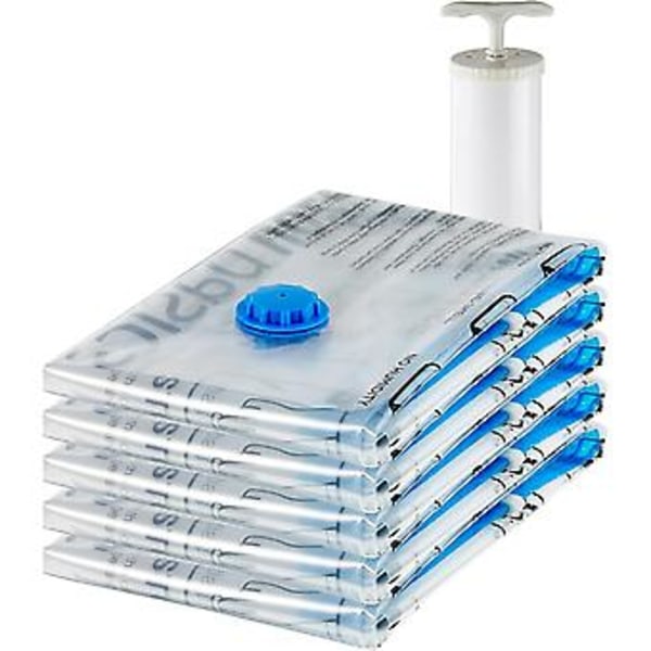 DLM 5-pack Vakuumförvaringsväskor Transparent Handpump Platsbesparande Vakuumförvaringsväskor, Vakuumtätningsförvaringsväskor, Filtar, Kuddar, Sängkläder Förvaring XS (S20)