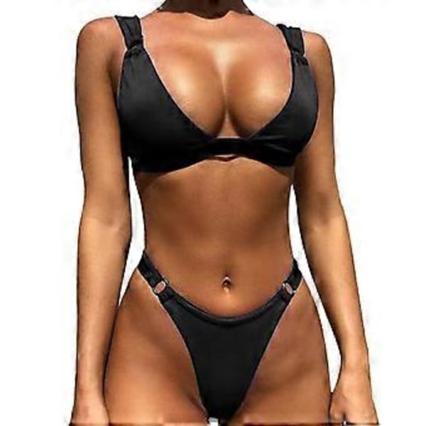 Musta M Naisten Kesän Yksivärinen Korkeavyötäröinen Bikini Uimapuku Hihaton Naisten Uimapukusetti