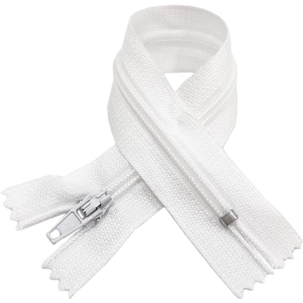 Paket med stängda nylonblixtlås, blixtlås för att sy på kläder, blixtlås för sömnad, (20 cm, vit)