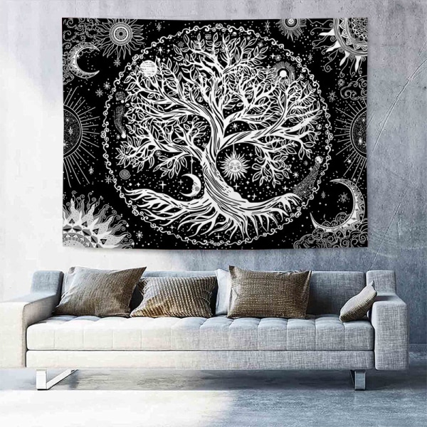 Arbre de vie (150x200cm) Tapisserie Lune et Soleil Noir Tenture