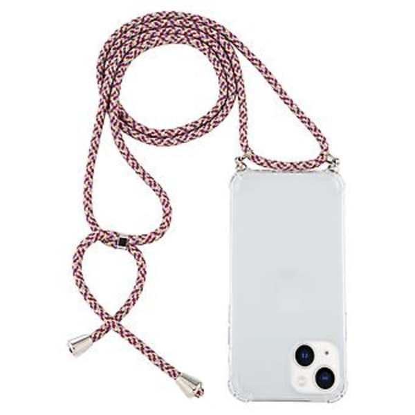TPU-etui med snor for iPhone 15 Plus (lilla rød)