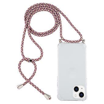 TPU-etui med snor til iPhone 15 Plus (lilla rød)