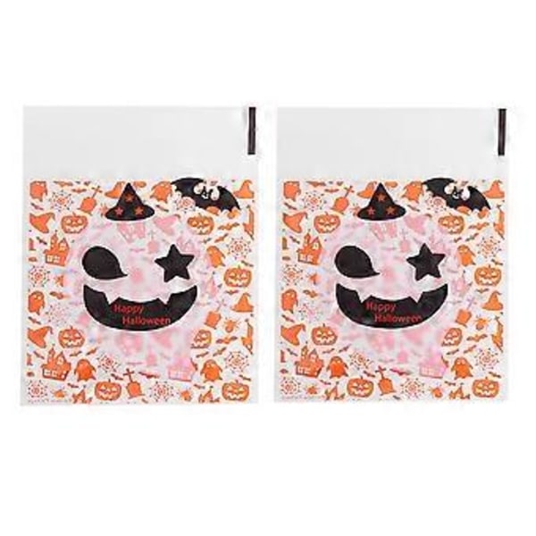 100 stk. Kjeks Emballasjepose Plast Oppbevaringspose Halloween Spøkelse Trykk Gjennomsiktig Godteriholder Selvklebende Pose for Festivalfest Samling