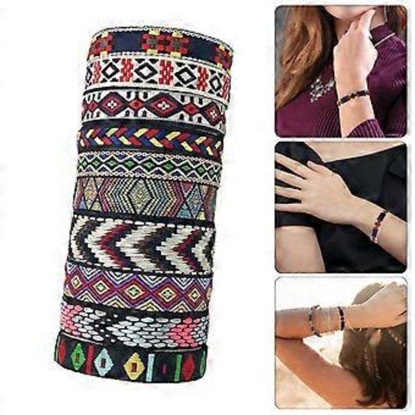 Set med 10 bohemiska handgjorda flätade armband färgglada vävda vänskapsband justerbara armband för kvinnor och tonåringar (B10 13)
