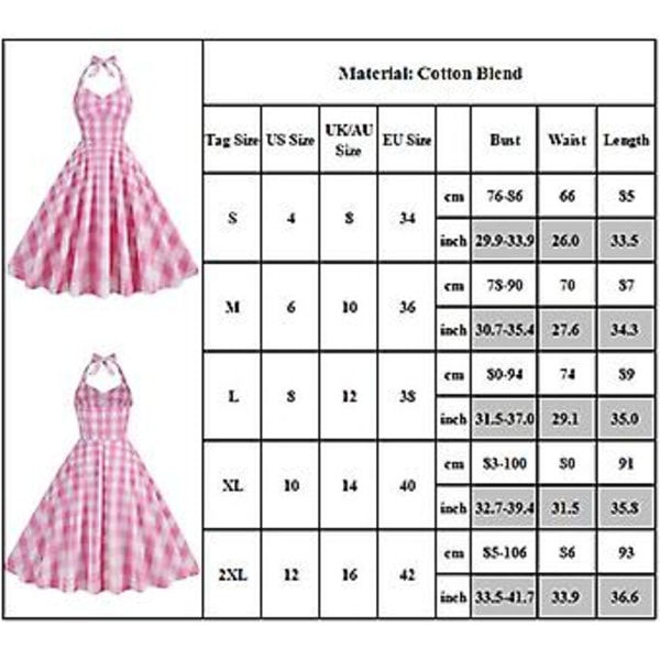 Voksne Kvinders Pink Barbie Cosplay Kostume Prinsesse Fest Karneval Fæstekjole Tartan Kjole (L)
