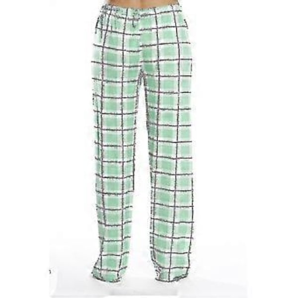 Naisten pyjamahousut taskuilla, pehmeät flanelliruudullinen pyjamahousut Z (XL vihreä)