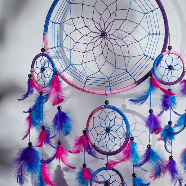 DREAM CATCHER， Large Royal Blue, Pink, Purple Dreamcatcher Handma