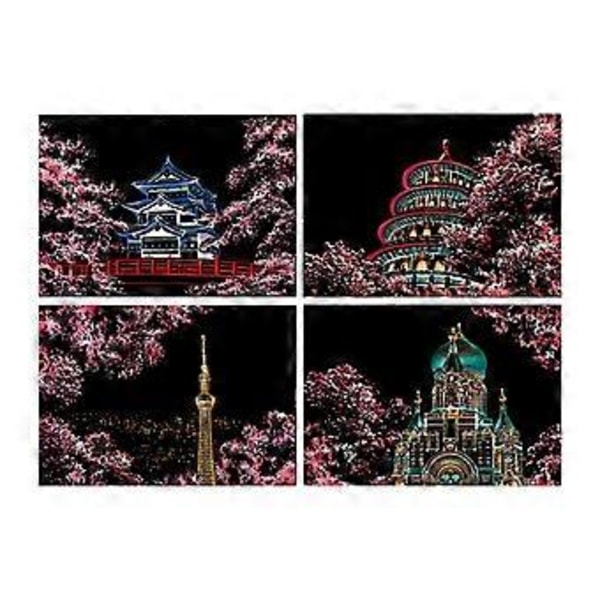 4 kpl Raaputuspaperi Taidesetti Askartelu Luova, Piirustuslehtiö, Puutikulla Piirustus Raaputustaulu Raaputusmaalaus (Sakura)