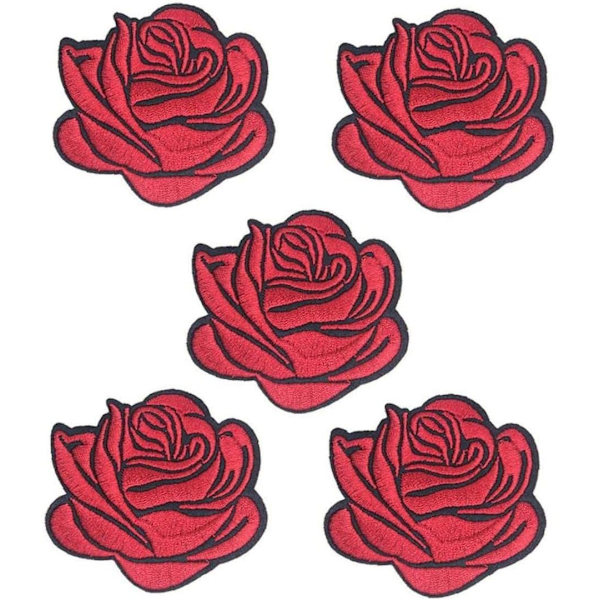 5 st Rosa Ros Patch Stickers Badge Broderi Stryk på Applikation