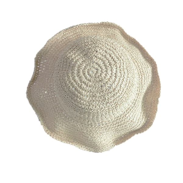 Dam sommar stråhatt vikbar bredbrättad floppig beige