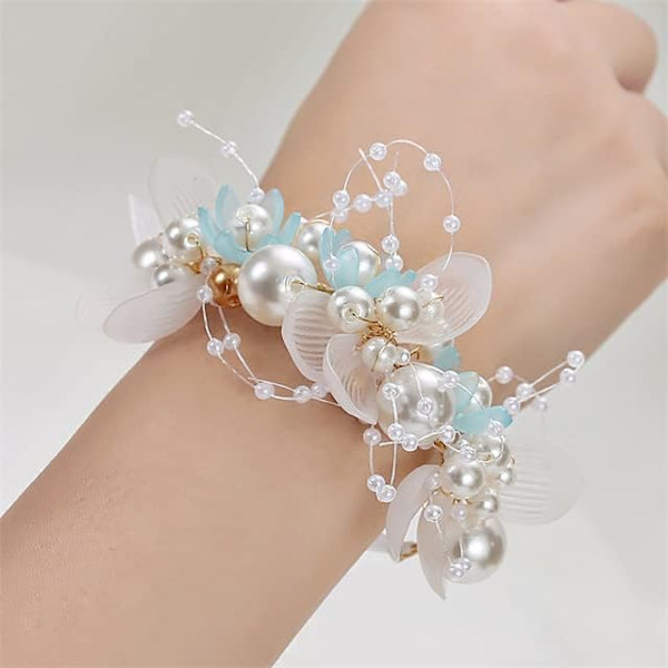 （blå）2 st pärl- och kristallarmband för brudtärnor, barn, handblommor, bröllop, vacker brud