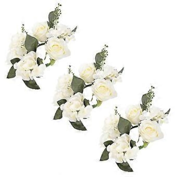 3 stk. Lysringe Kranse Kunstige Rose Blomst Lysring til Bryllupsbord Fest Hjemmeindretning