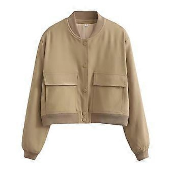 Vårkappa med stora fickor och ståkrage för kvinnor (S Khaki)