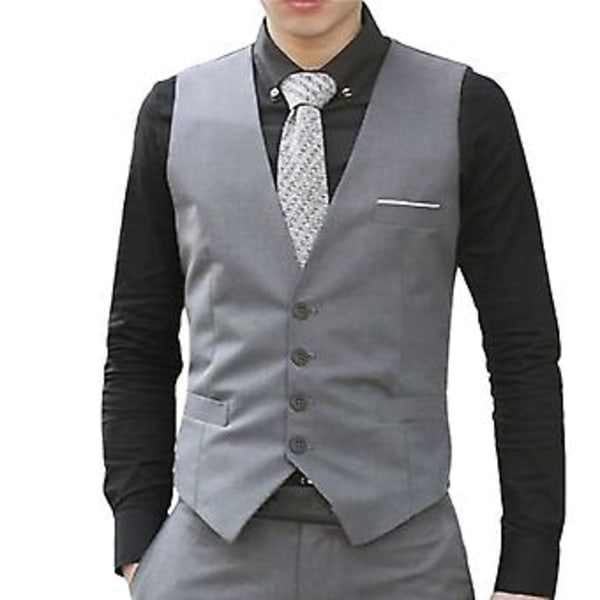 Fianao Herrevest Solid Farve Enkeltknappet V-hals Formel Veste til Bryllup (2XL Grå)