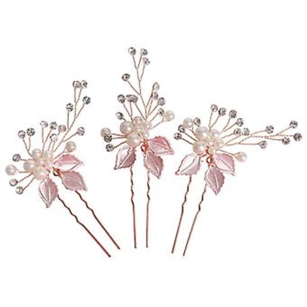 Bryllupshårspænder (3 stk.) - Elegante Perle- og Krystalhårtilbehør til Bruden (Rosenguld)